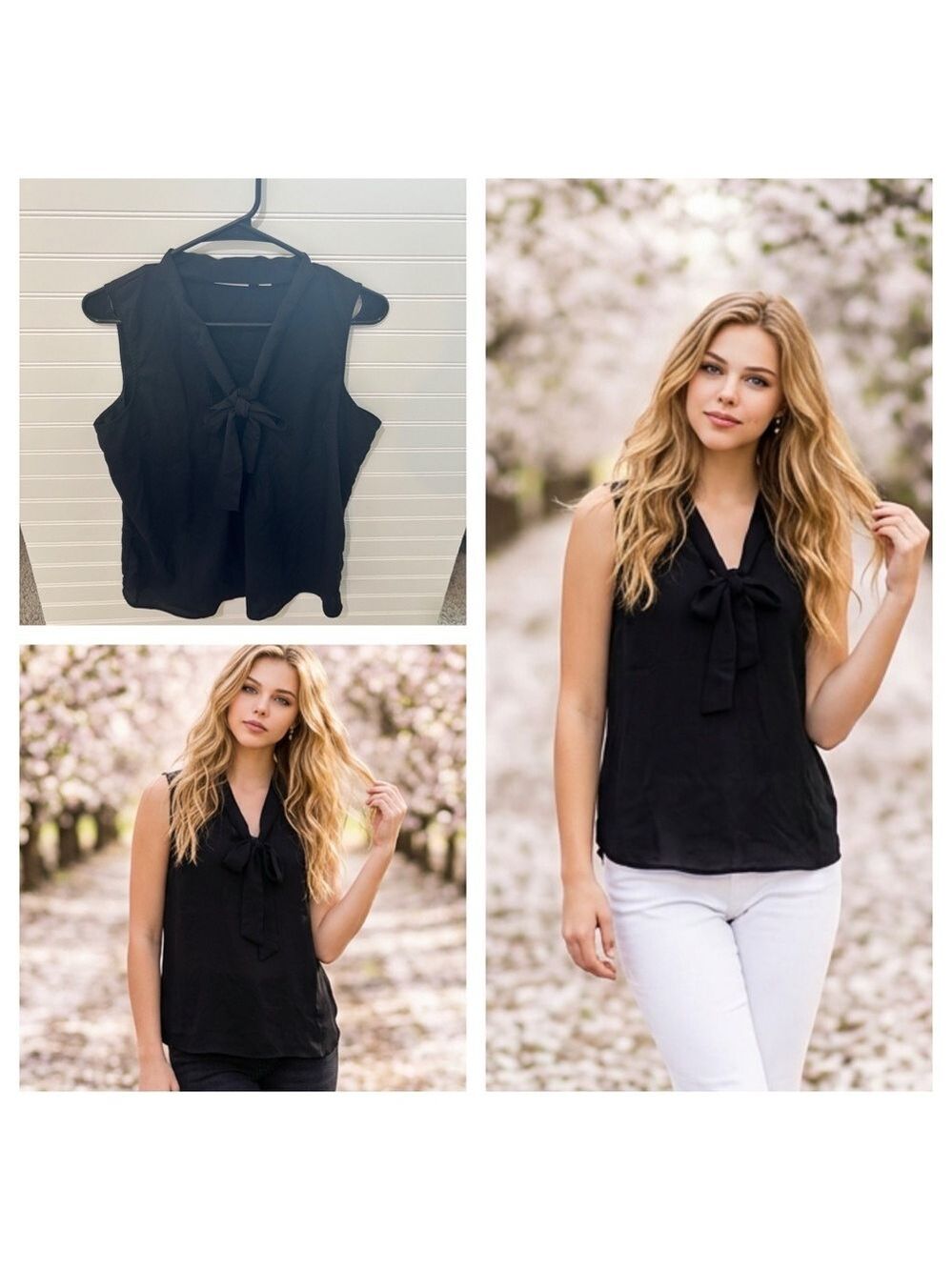 New York & Company Black Tie-Front Blouse